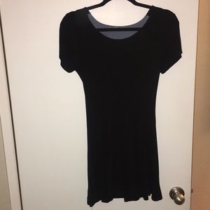 Black flowy mini dress.